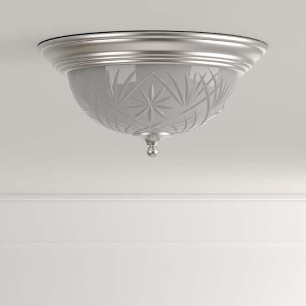 Kilbourne 13 in. 2-Light Satin Nickel Flush Mount with Clear Glass Shade