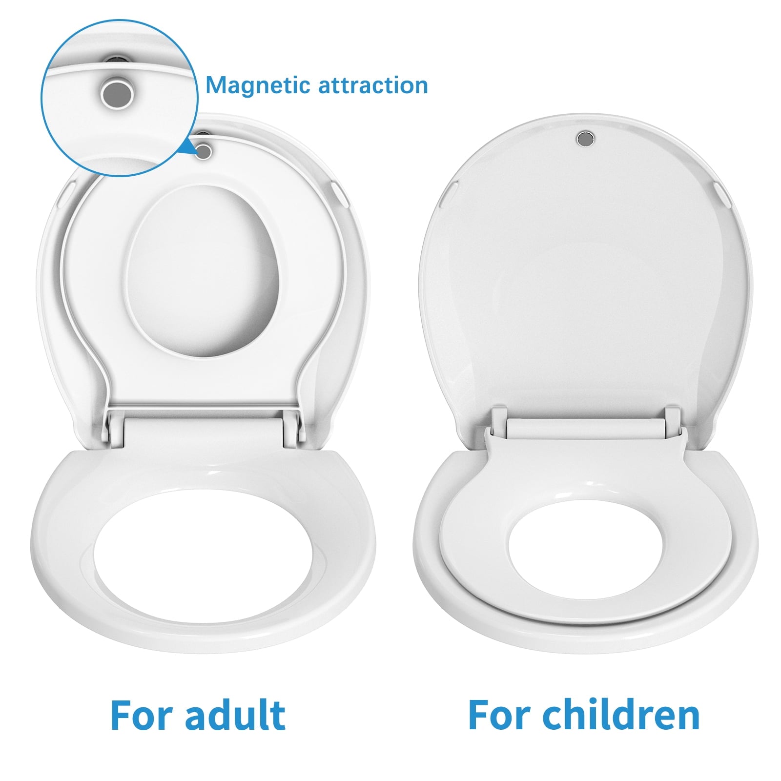 Round Toilet Seat with Built in Toddler Potty Training Toilet Seat, Slow Close & Magnet
