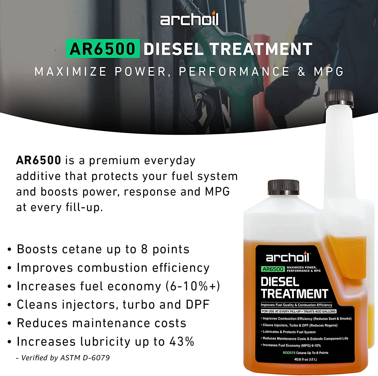 Archoil AR6500 Diesel Treatment (40.6 oz) - Treats 400 Gallons - Additive for All Diesel Vehicles