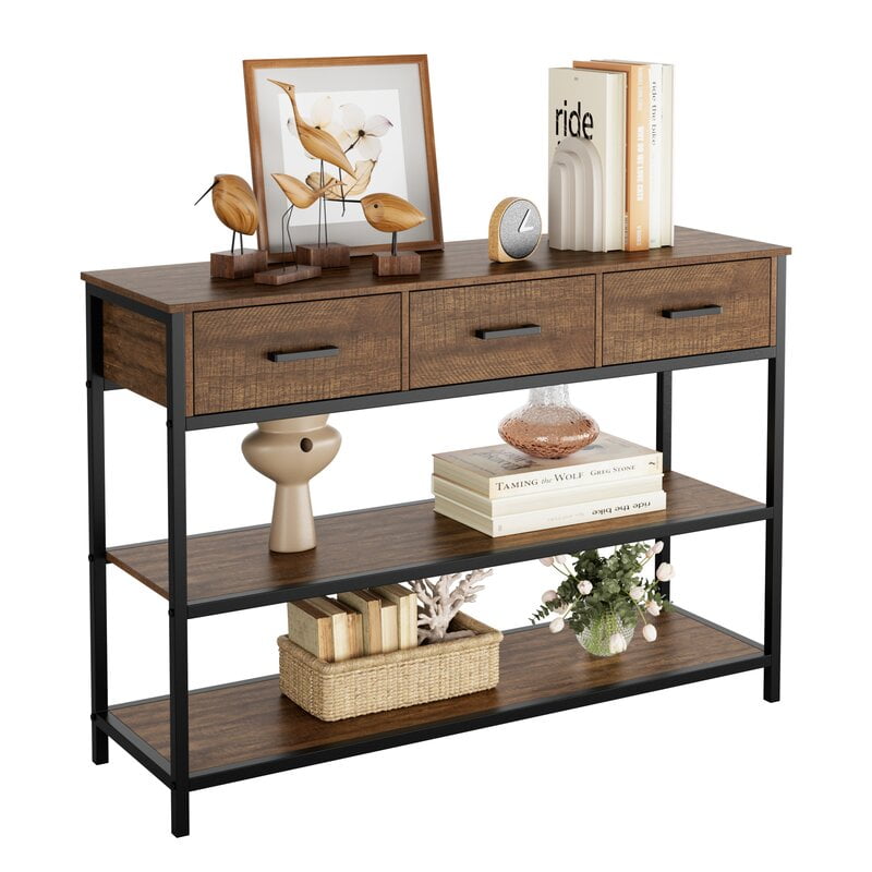 Homfa Console Table with Drawers, 43.3'' Hallway Entryway Table with 3 Tier Storage, Sofa Table for Living Room, Espresso