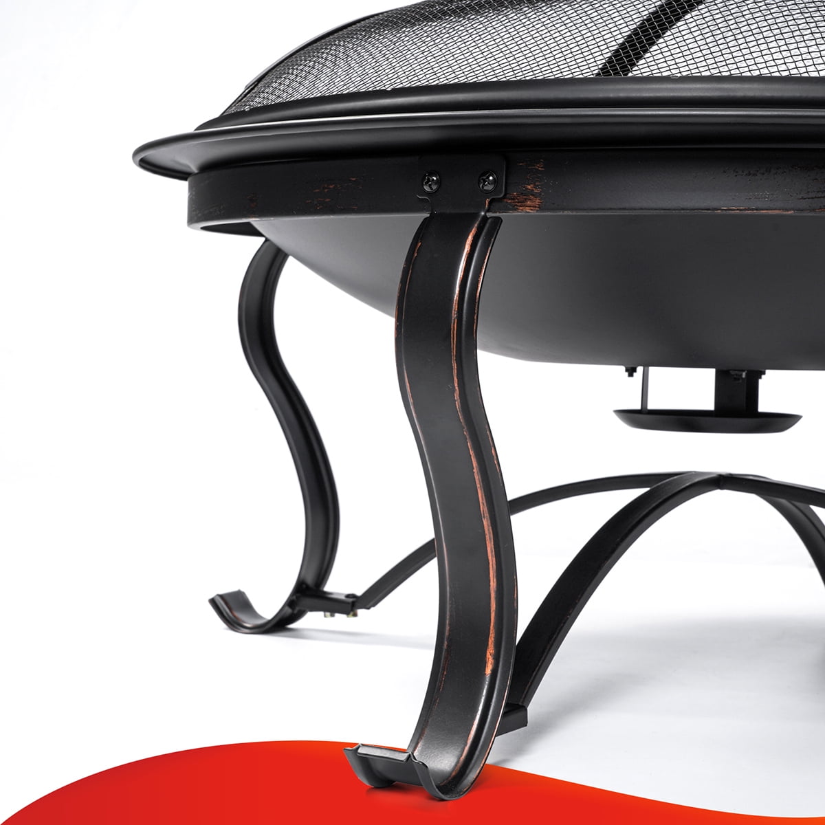 SinglyFire 30inch Fire Pits for Outside Firepit Outdoor Fire Pit Wood Burning Portable Firepit Bonfire Pit Steel Round Outdoor Fireplace for Deck Camp Patio with Ash Plate,Spark Screen,Log Grate,Poker