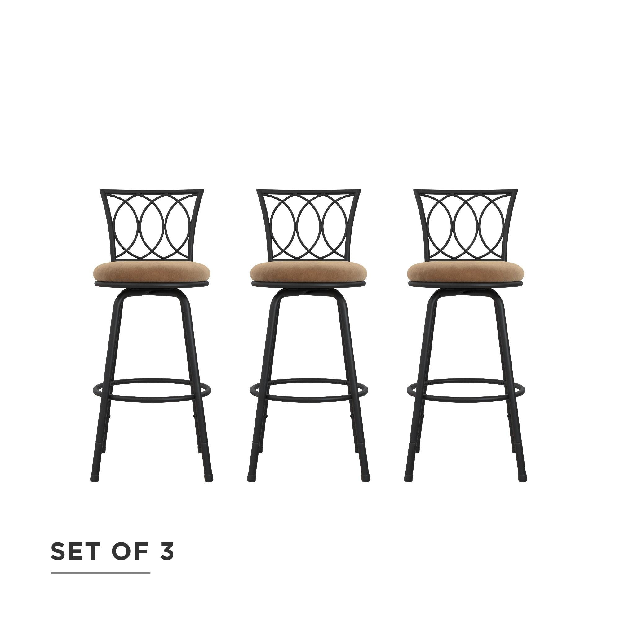 DHP Arcadio Adjustable Swivel Barstool, Tan Microfiber, Set of 3