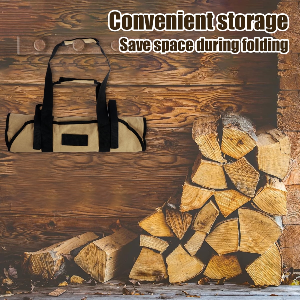 MLfire Canvas Firewood Log Carrier Bag, Canvas Firewood Tote Bag, Extra Large Firewood Holder, Wood Carrying Bag with Shoulder Strap and Top Handles for Camping