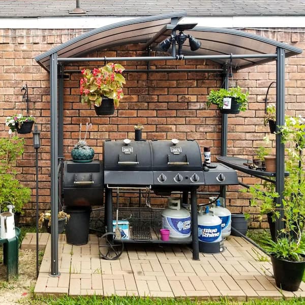 8 ft. x 5 ft. BBQ Grill Gazebo Outdoor Backyard Steel Frame Double-Tier Polycarbonate Top