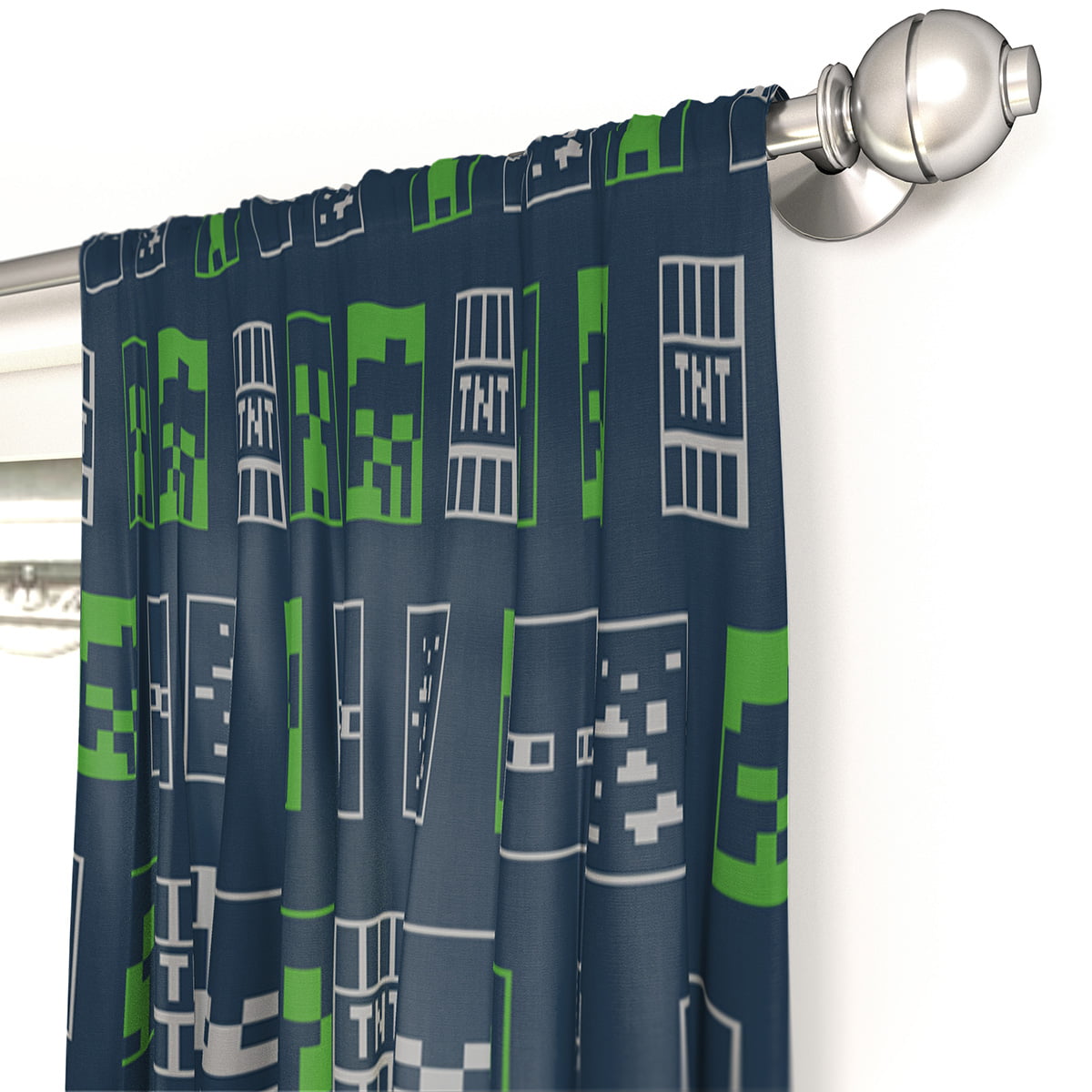 Minecraft Icon Adventures Kids Window Drapes, 82 x 63, Microfiber, Green, Mojang, Gaming Bedding