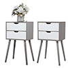 Sesslife Night Stand Set of 2, Solid Wood Legs Furniture Bedside Table, Modern End Side Table with a Drawer, Versatile Nightstand, Side Table for Home & Office, Gray+White