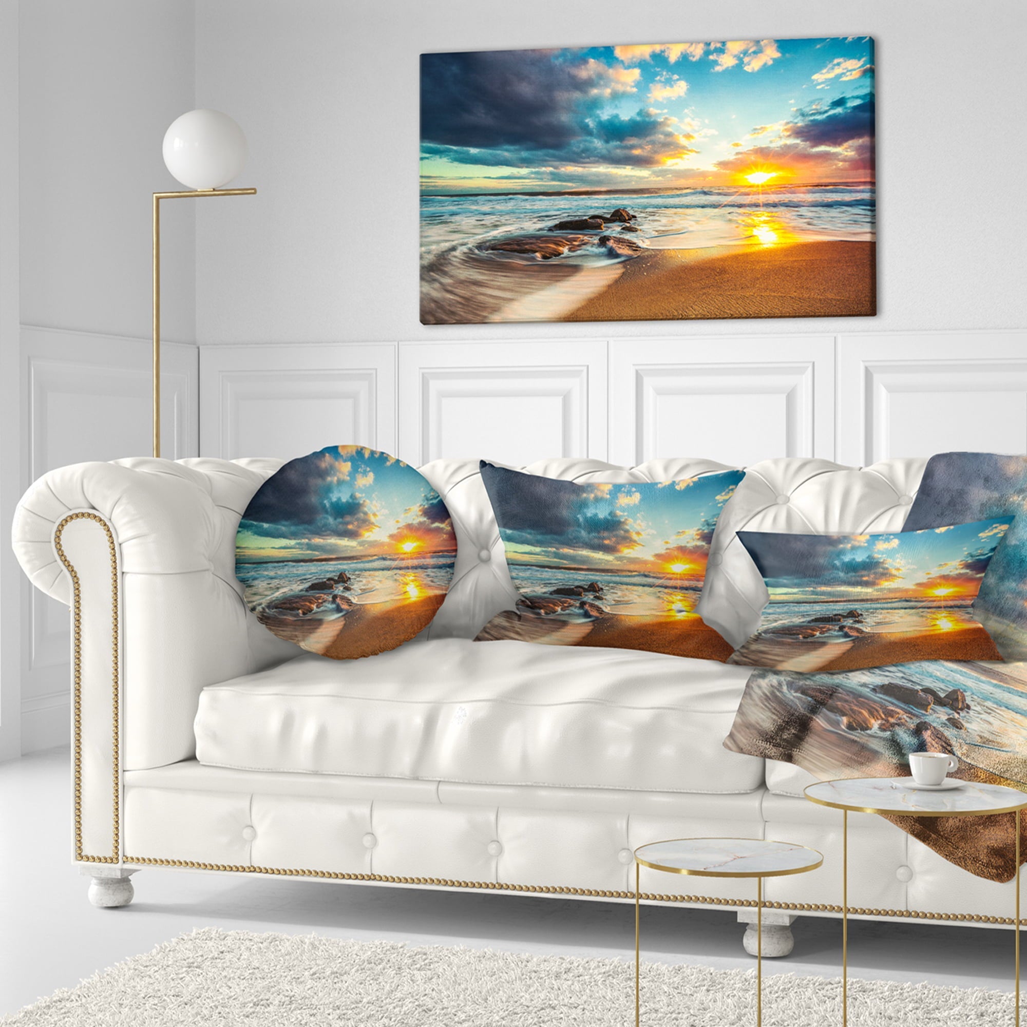 Designart Beautiful Cloudscape over the Sea - Modern Beach Throw Pillow - 12x20