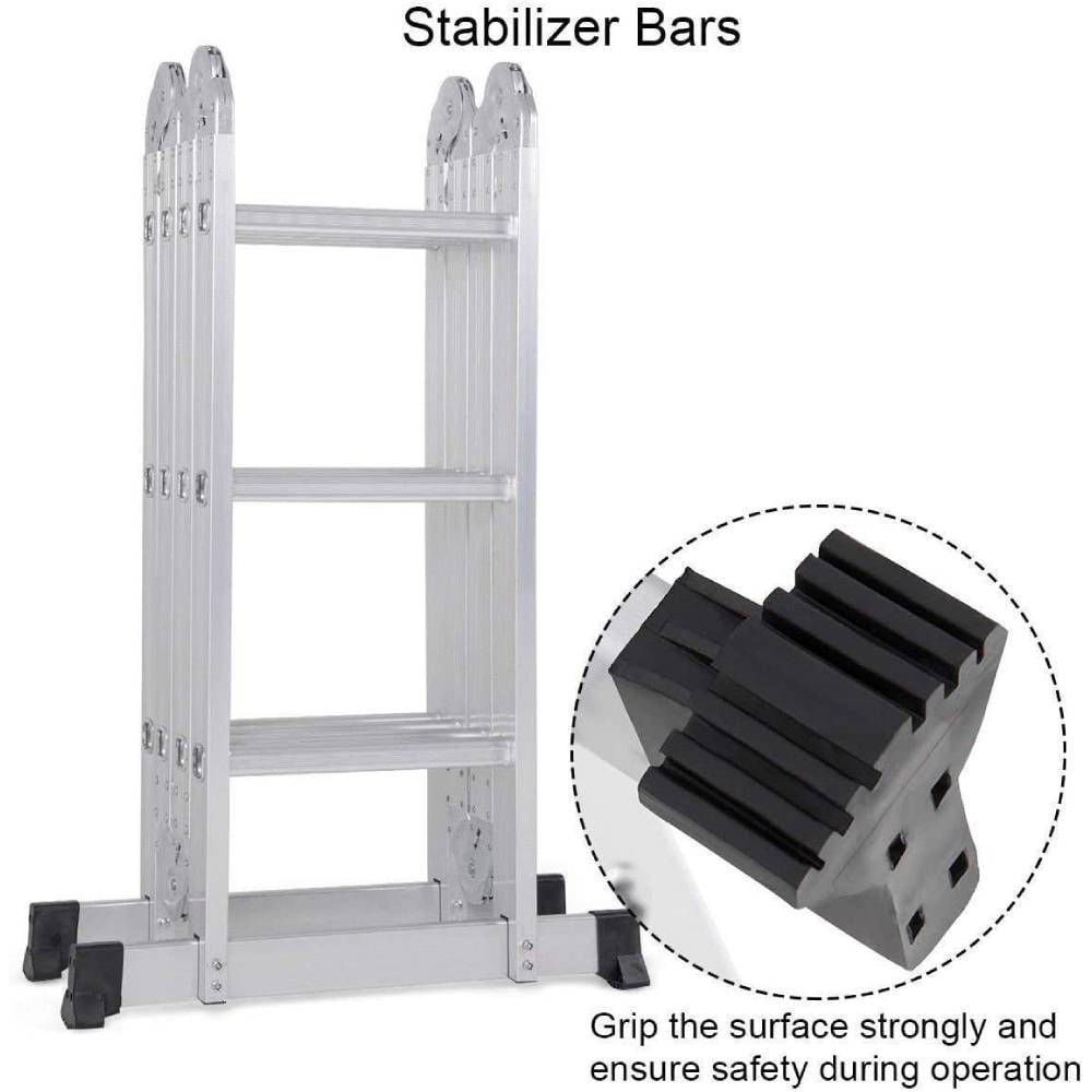 Ktaxon 12.5ft 7 in 1 Multi-Purpose Scaffold Ladder, Folding Aluminium Extension Ladder,  EN 131 Standard, 330lbs Capacity