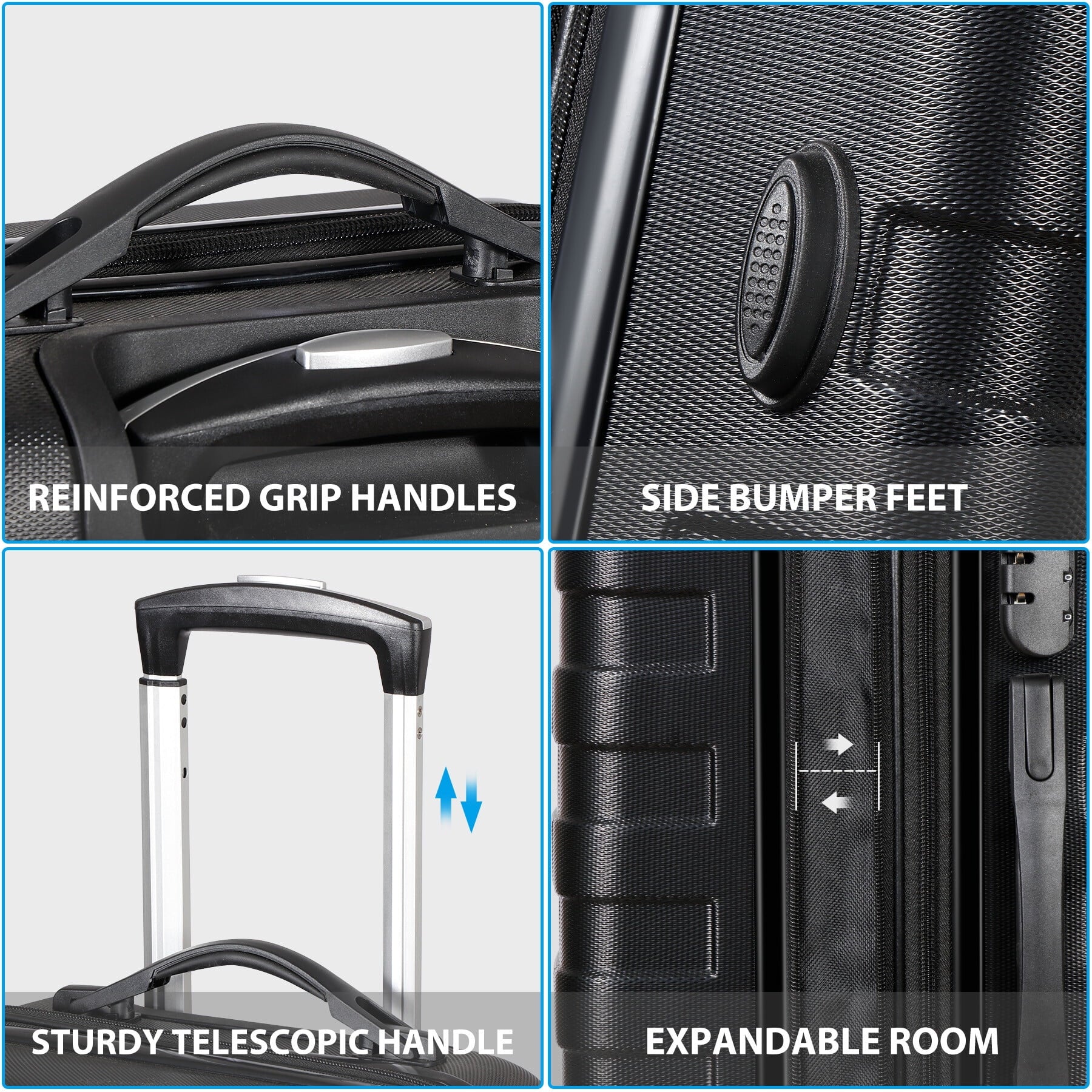 HomGarden 22-inch Carry On Luggage Hardside Expandable Travel Suitcase Spinner TSA Lock Black