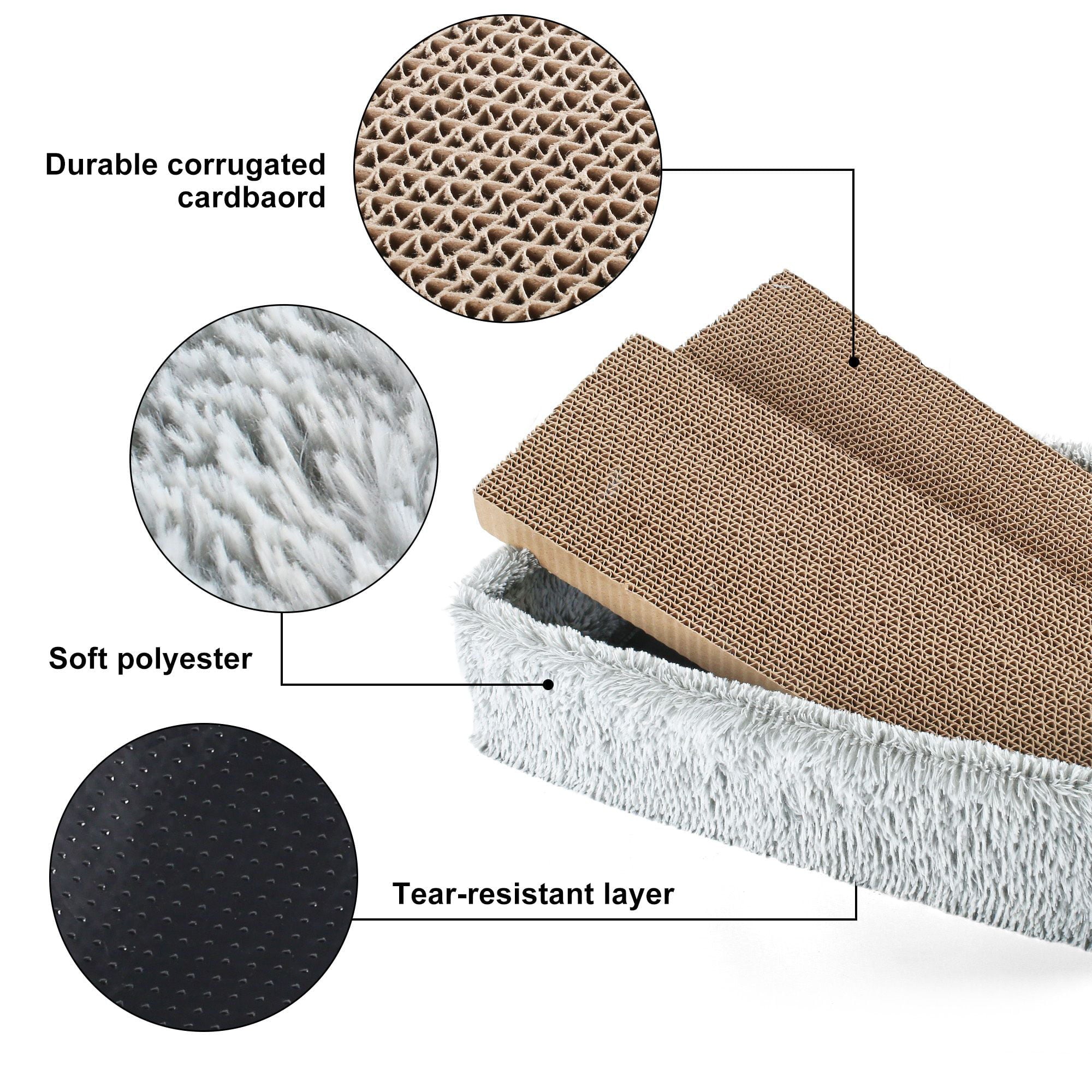 PrimePets  2 in 1 Cat Scratcher Lounge with Removable Cat Scratch Cardboard, Gray
