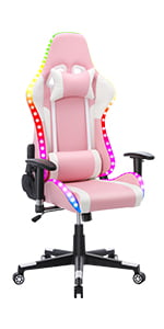 HomeMiYN Gaming Chair with Speakers Video and  RGB LED Lights, Pink PU Leather Ergonomic Racing Office Chair