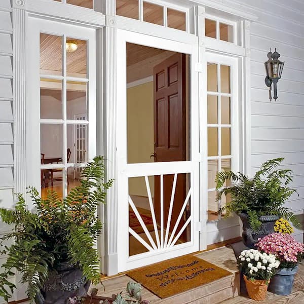 36 in. x 80 in. Sunburst Reversible Solid Vinyl Hinged Screen Door
