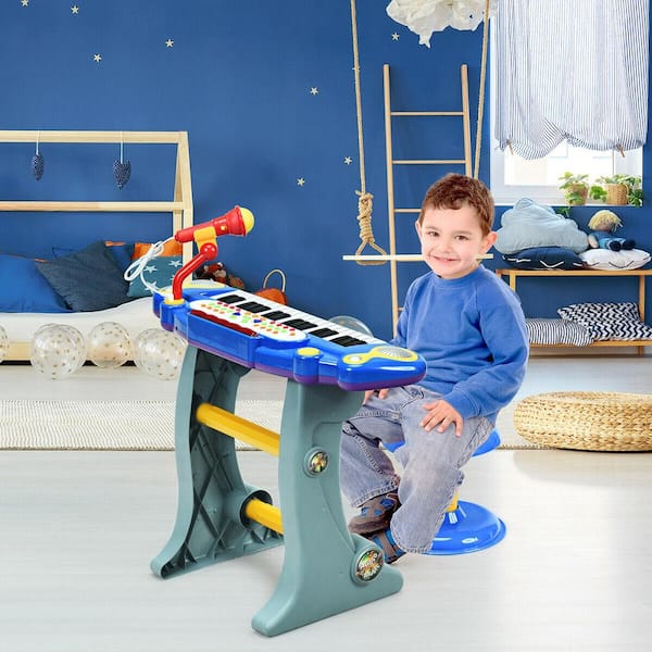 37 Key Electronic Keyboard Kids Toy Piano MP3 Input with Microphone and Stool Blue