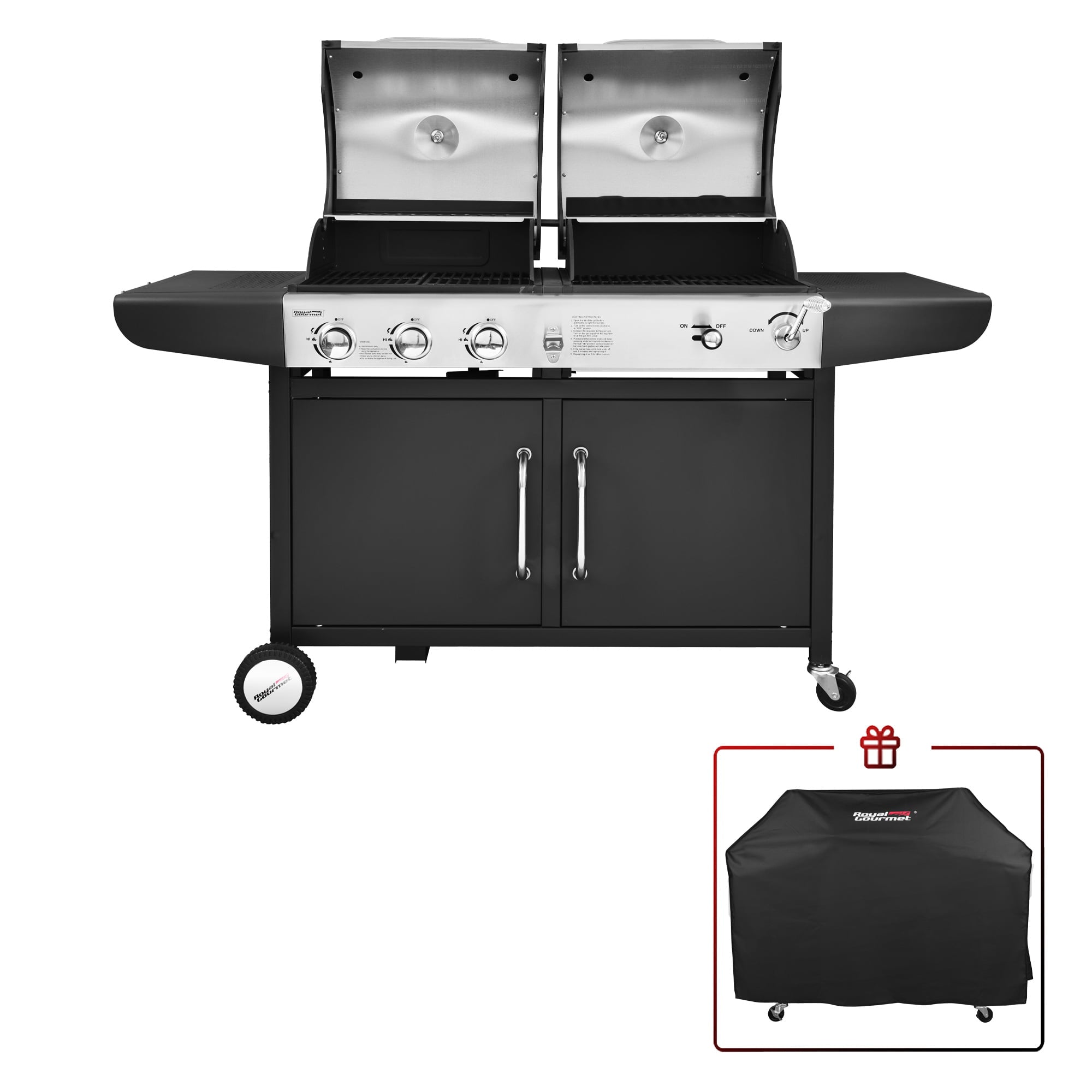 Gourmet ZH3002C 3-Burner 25,500-BTU Dual Fuel Cabinet Gas and Charcoal Grill Combo with Cover