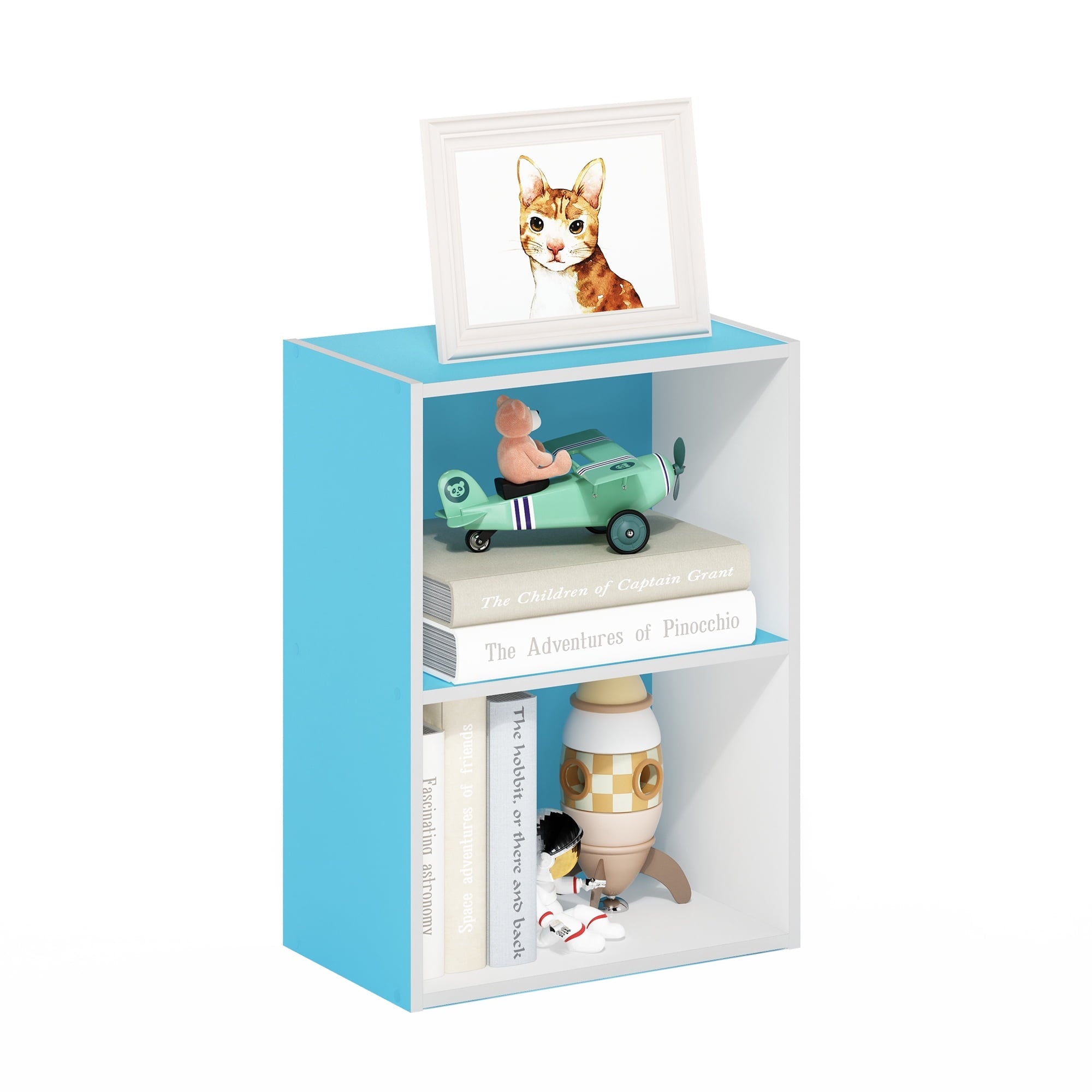 Furinno Luder 2-Tier Open Shelf Bookcase, Light Blue/White