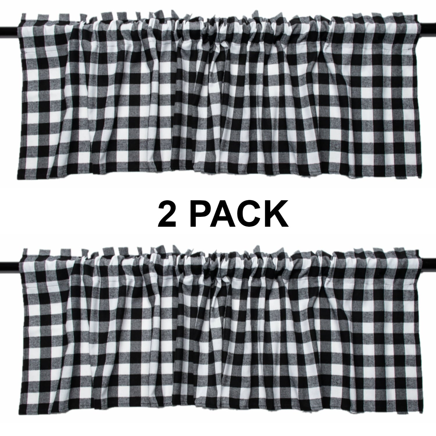 REZIPO 2 Pack Buffalo Check Plaid Window Valances White and Black Farmhouse Design Window Treatment Decor Curtains Rod Pocket Valances for Kitchen/Living Room 16