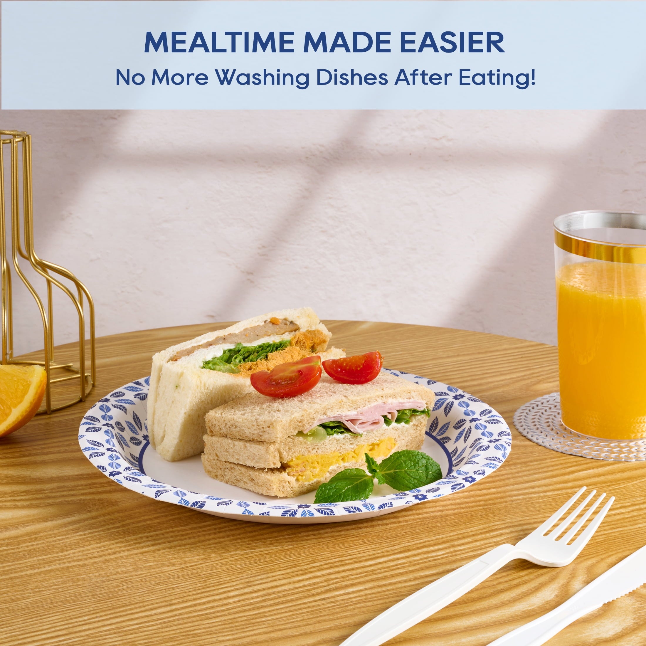 JOLLY CHEF 8.37 inch Blue Paper Plates 140 Count Heavy Duty Printed Disposable Plates