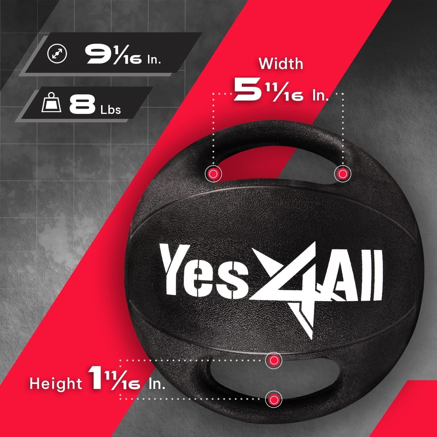 Yes4All 8lb Med Exercise Ball 2 grip (with handle), Black