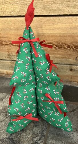 Large Vintage 3D Christmas Tree Stuffed Fabric Tabletop Plush Green Red Handmade