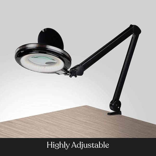Lightview 29 in. Black Screw Clamp Dimmable 5-Diopter Lighted Magnifier Desk Lamp