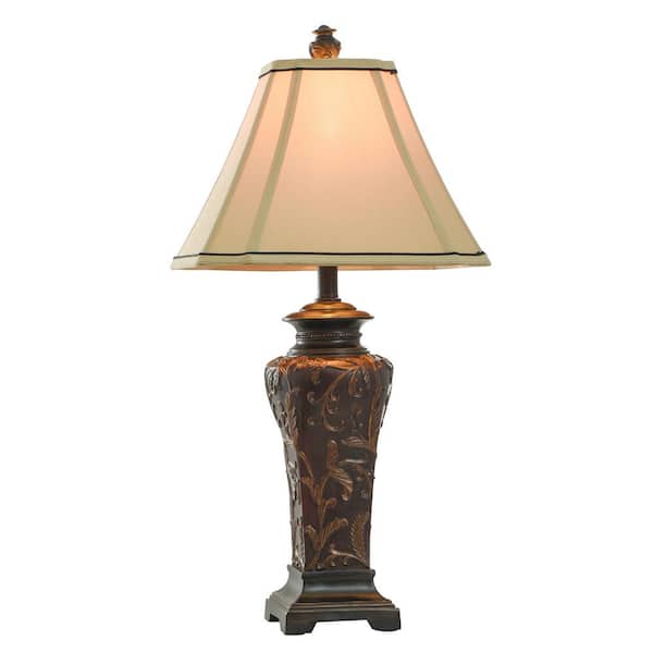 30 in. Burgundy Table Lamp with Cream Fabric Shade