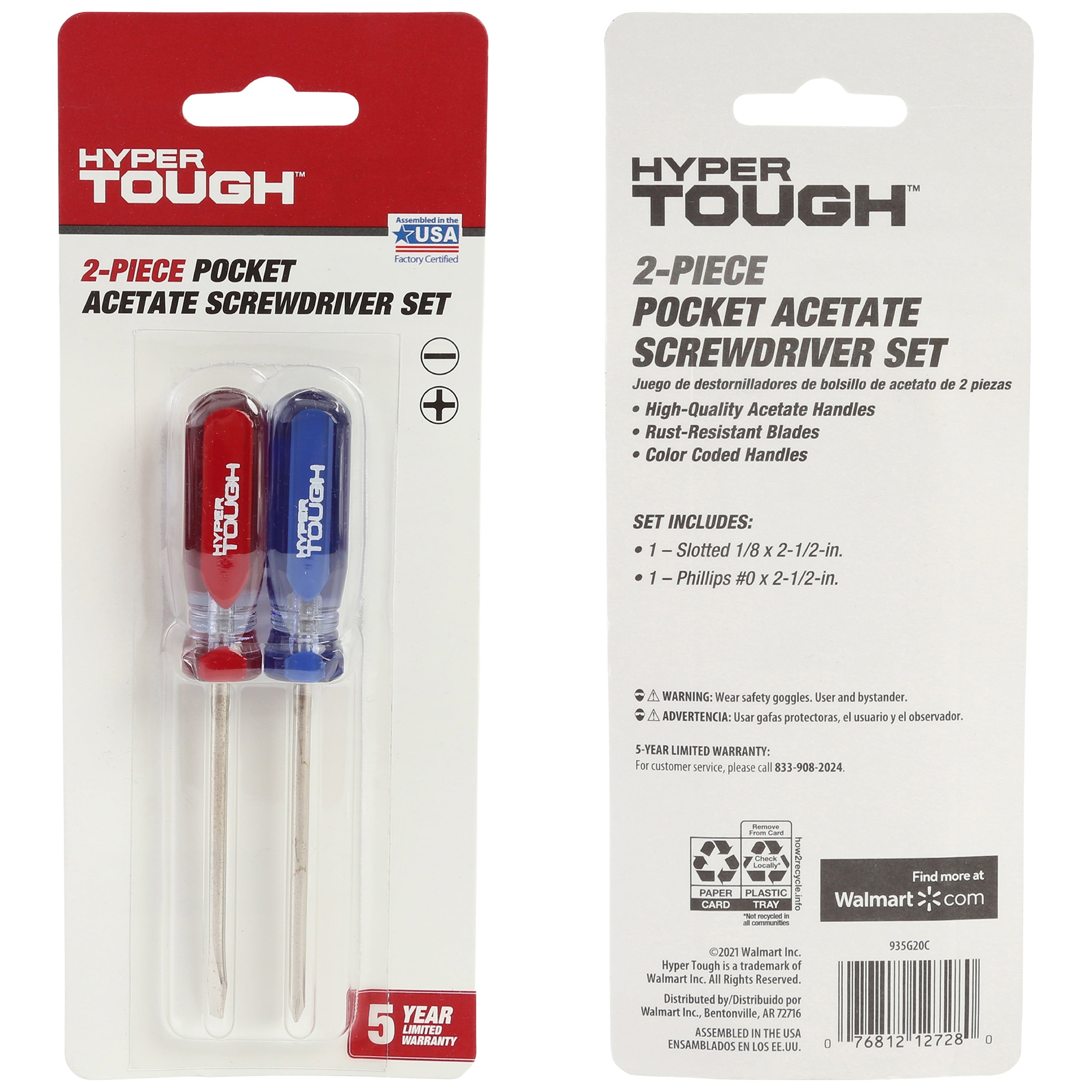 Hyper Tough 2-Piece Acetate Handle Pocket Screwdriver Set