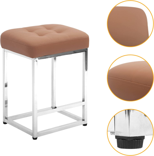 24" Bar Stool Counter Height Bar Stools with Footrest Faux Leather Backless Kitc