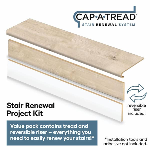 Frenchman Bay/Inman Lake/Soft Ok Glazed 47in.Lx12.15in.Wx1.69in.T Laminate Stair Tread and Reversible Riser Kit Adhesive