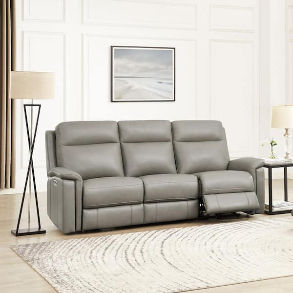 Stanfield 88 in. W Flared Arms Leather Straight Zero Gravity Power Reclining Sofa in Gray