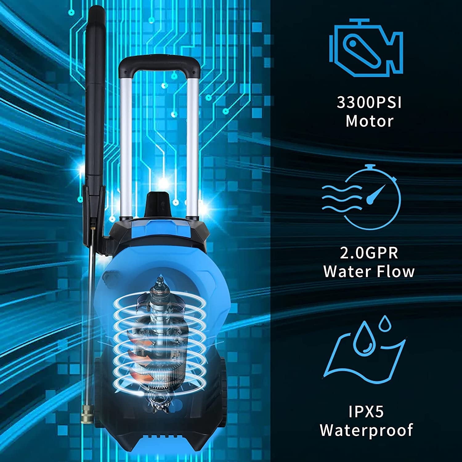 3300PSI Electric Pressure Washer High Power Pressure 1800W with 4 Nozzles Foam Cannon and Hose Reel