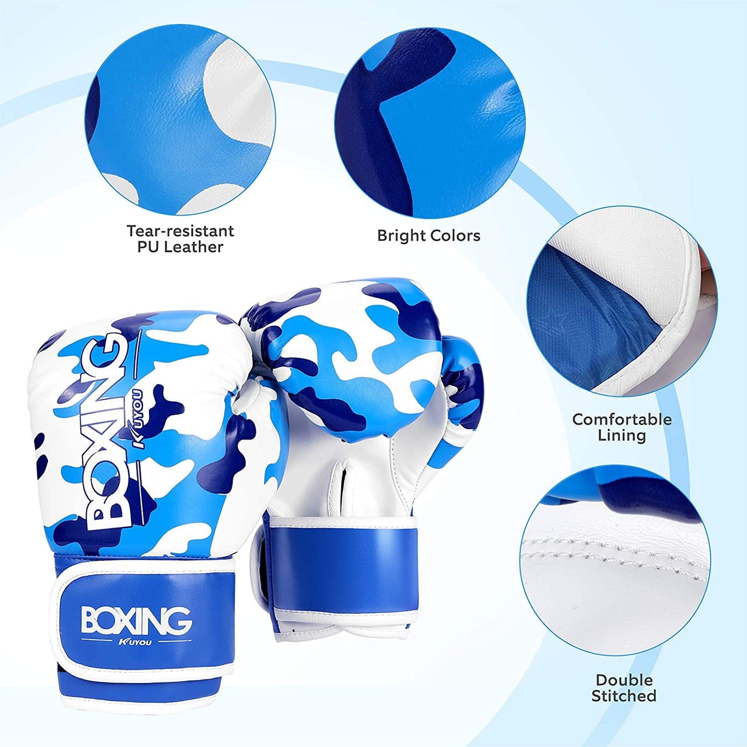 Kids Boxing Gloves, Boxing Gloves for Children 5-12 Youth Boys Girls Toddler PU Cartoon Sparring Training Boxing Gloves for Punching Bag, Kickboxing, Muay Thai, Blue