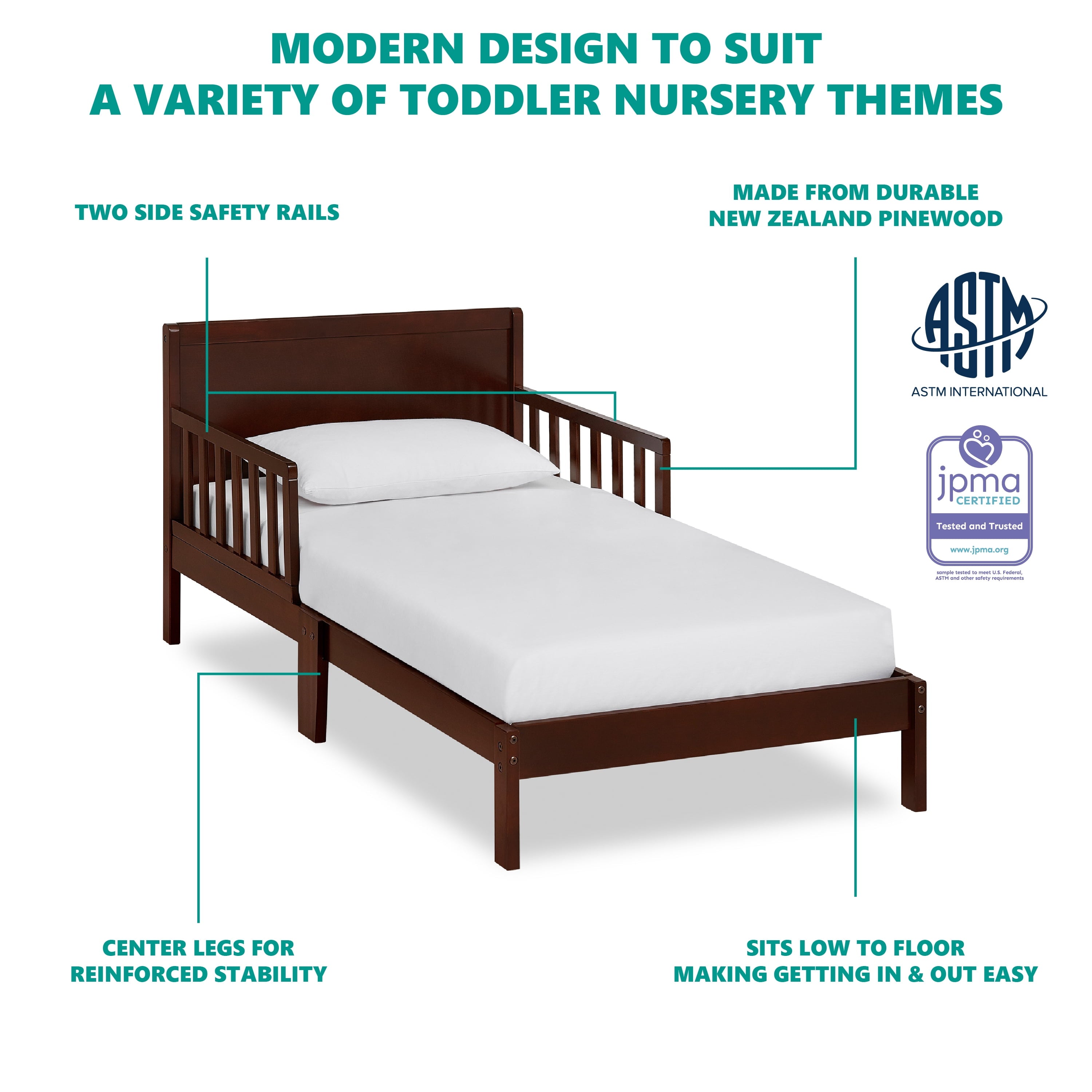 Dream On Me Brookside Toddler Bed, Espresso