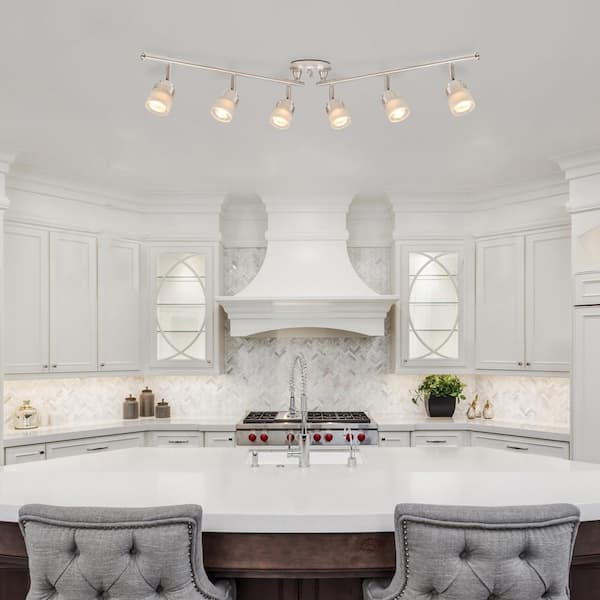 Spence 3.85 ft. 6-Light Brushed Nickel Flexible Track Lighting Kit with Frosted Glass Shades