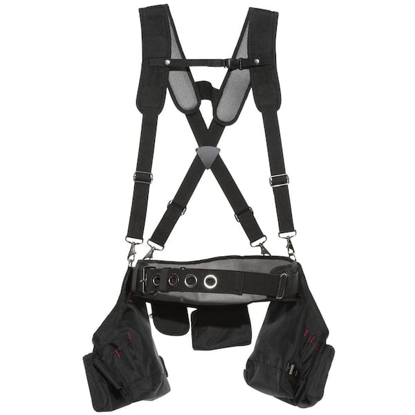 2-Bag 18 -Pocket Black Framer's Suspension Rig Work Tool Belt with Suspenders