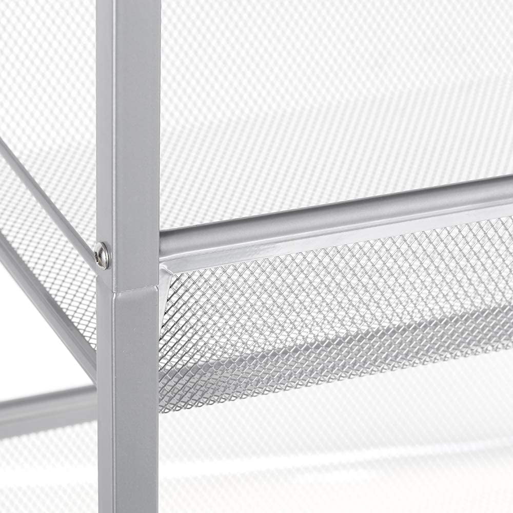 NEX 3-Tier Rustic Kitchen Cart MDF Wood Top and Metal Frame, Silver