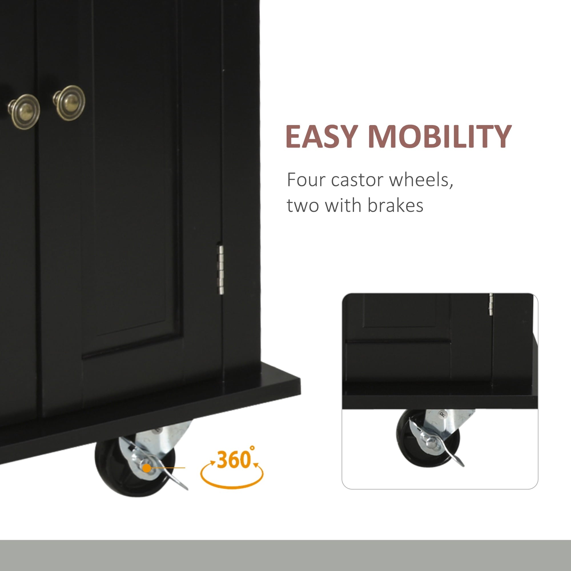 HomCom Rolling Kitchen Island Cart with Rubber Wood Top, Spice Rack, Towel Rack & Drawers