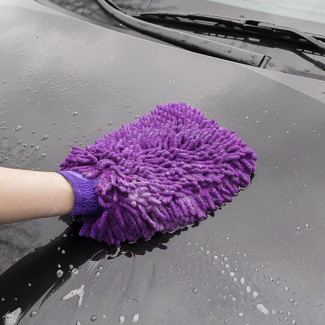 Buy 1 Get 1 Free l Car Cleaning Tool Purple Soft Mitt Microfiber Chenille Auto Wash Washing Cleaning Glove 2 Pcs Total