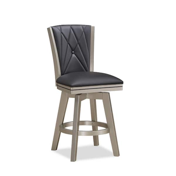 Berkely 24 in. Black/Platium Solid Wood Counter Stool with Faux Leather Seat (Set of 2)
