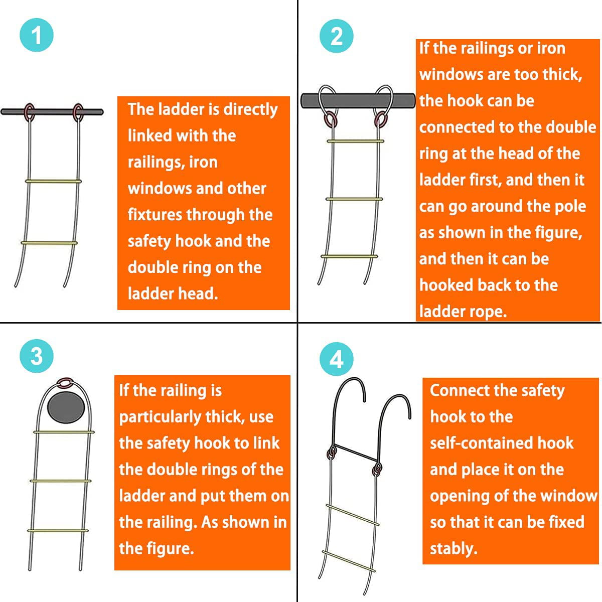LUKEE 13FT Resin Emergency Fire Escape Ladder Fast to Deploy & Easy to Use Compact