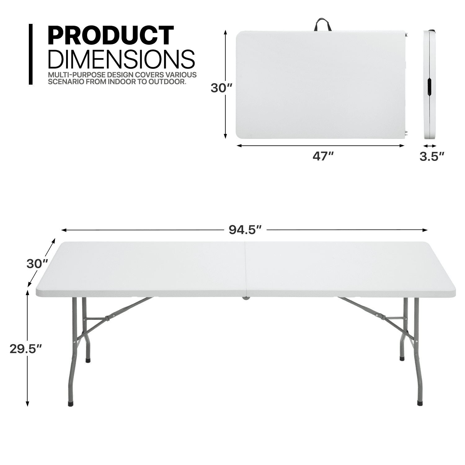 Magshion 11 Pieces 8 Ft Heavy Duty Folding Utility Table and Chair Set, Rectangle Fold in Half Table Outdoor Picnic Desk with Handle and Foldable Chairs, White/Black