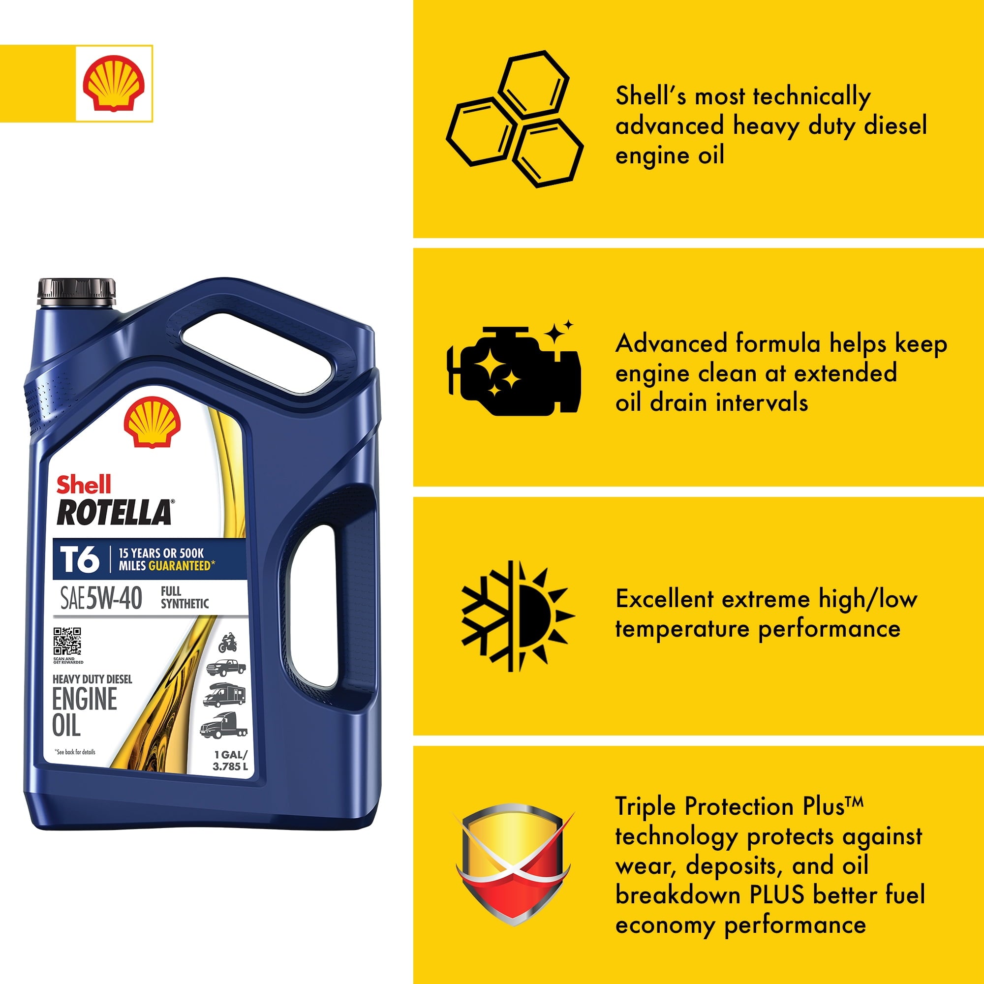 Shell Rotella T6 Full Synthetic 5W-40 Diesel Engine Oil, 1 Gallon