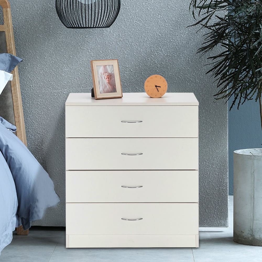 GeDecor 2pc 4 Drawer White Dresser, Wood Chest of Drawers Storage Cabinet Clothing Organizer Unisex