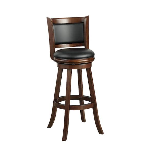 Augusta 47 in. Cappuccino High Back Wood 34 in. Swivel Bar Stool with Faux Leather Seat