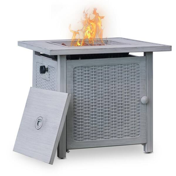 28 in. Square Metal Outdoor Patio Propane Fire Pit Table with Lid