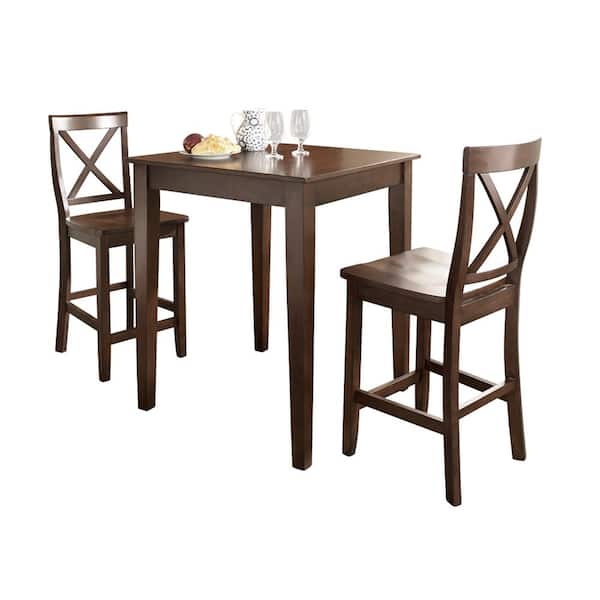 3-Piece Mahogany Pub Dining Set With X-Back Stools