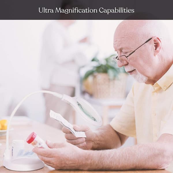 Lightview Flex 16 in. White 2 in 1 - 3 Diopter Magnifying Glass Lamp With Base Stand and Clamp