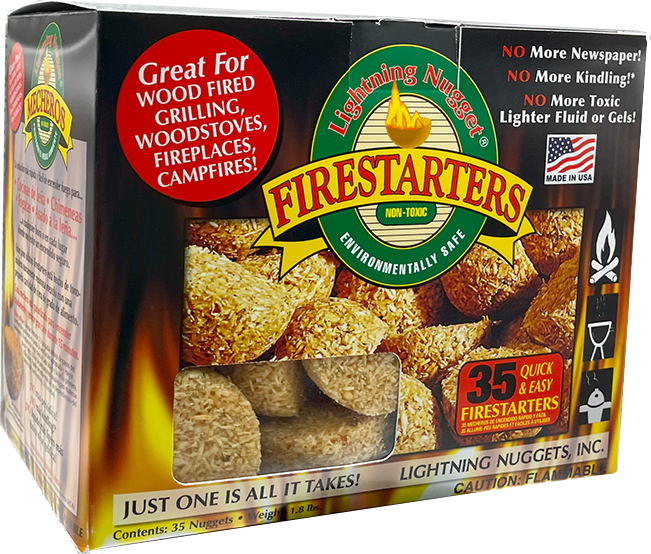 Lightning Nuggets - All Natural Fire Starters - Lightning Nugget 35 Count box with each nugget measuring 2 1/8