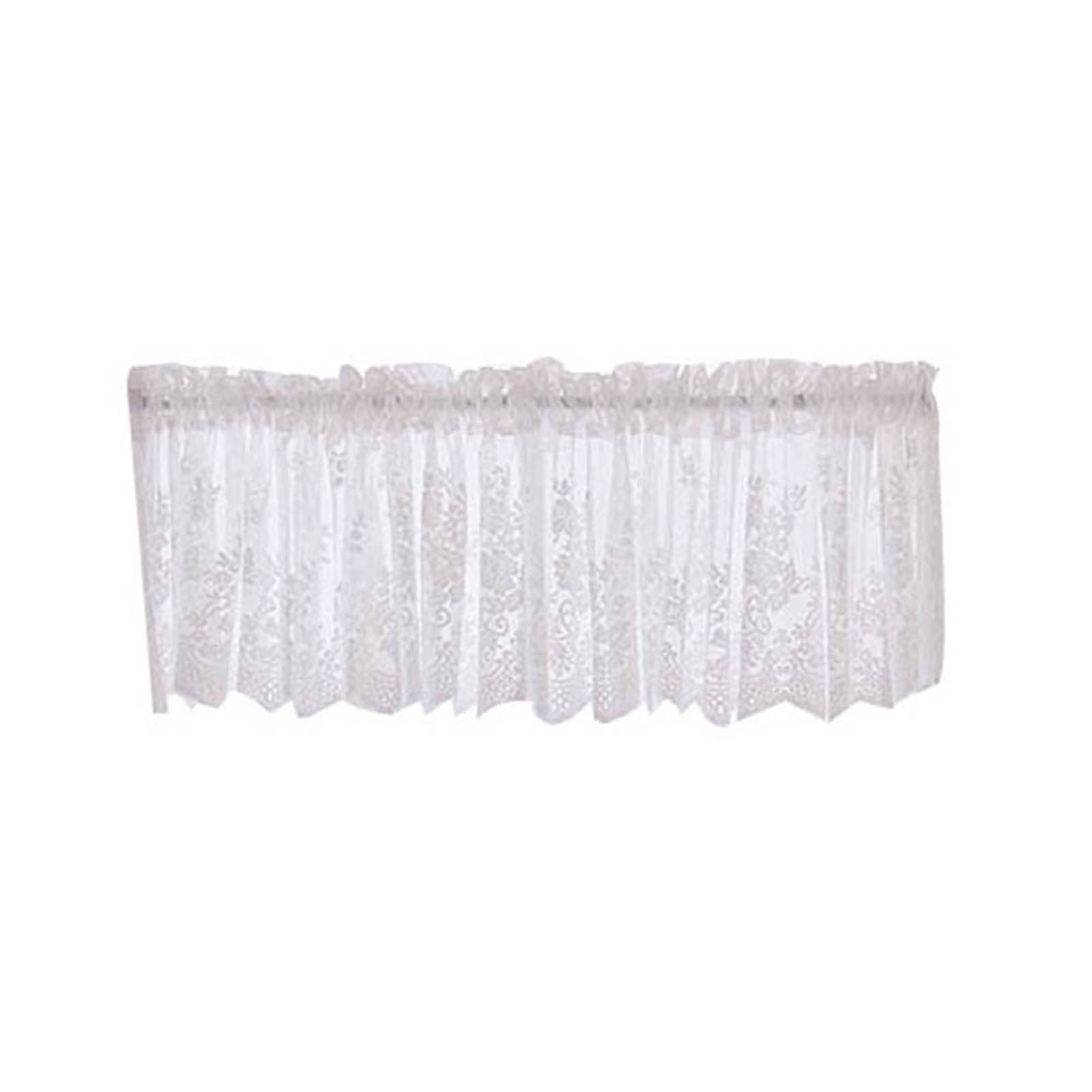 Yesbay Window Curtain Short Kitchen Valance Drape Polyester Lace Flower Pattern Balcony Curtain for Home,White