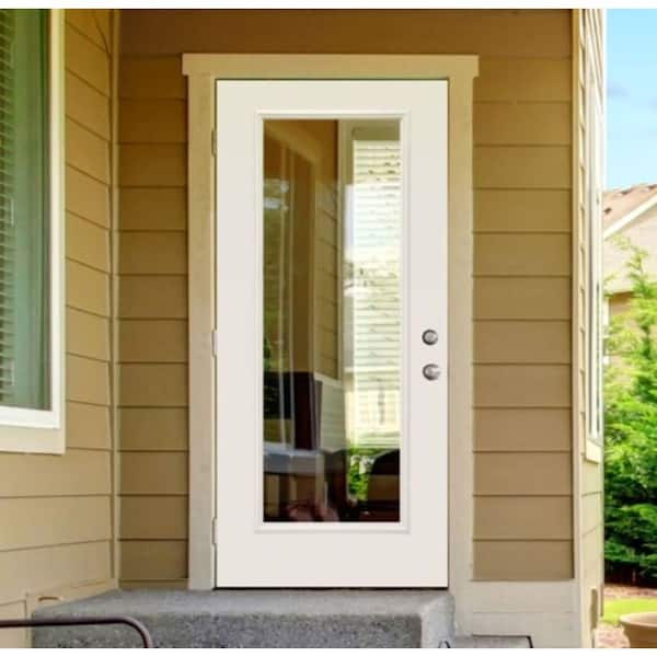 32 in. x 80 in. Legacy Full Lite Clear Glass Right Hand Outswing White Primed Fiberglass Prehung Front Door