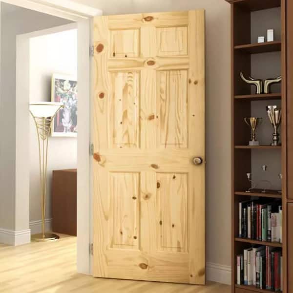 30 in. x 80 in. x 1.375 in. 6-Panel Colonial Double Hip Knotty Wood Interior Door Slab